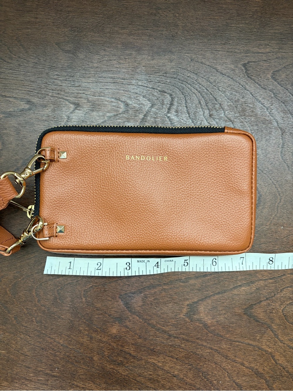 Bandolier Cognac Leather Crossbody with Striped Canvas Strap - Picture 4 of 5